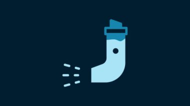 White Inhaler icon isolated on blue background. Breather for cough relief, inhalation, allergic patient. 4K Video motion graphic animation.