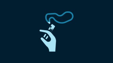 White Hand with smoking cigarette icon isolated on blue background. Tobacco sign. 4K Video motion graphic animation.