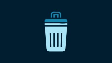 White Trash can icon isolated on blue background. Garbage bin sign. Recycle basket icon. Office trash icon. 4K Video motion graphic animation.