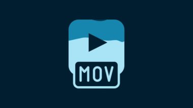 White MOV file document. Download mov button icon isolated on blue background. MOV file symbol. Audio and video collection. 4K Video motion graphic animation.