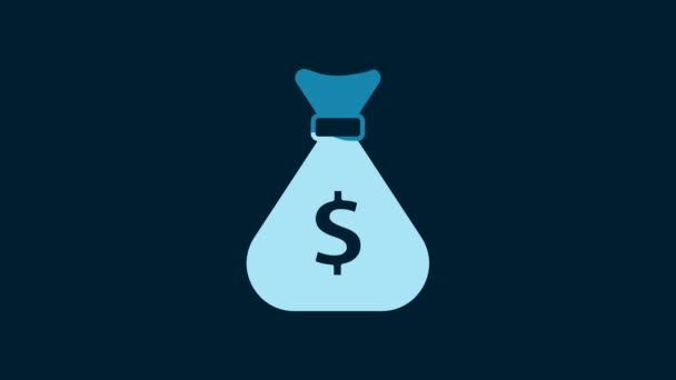 White Money Bag Icon Isolated Blue Background Dollar Usd Symbol — Stockvideo