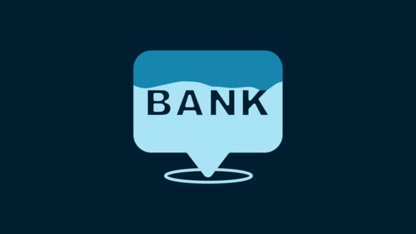 Значок Здания Белого Банка Выделен Синем Фоне Видеографическая Анимация — стоковое видео