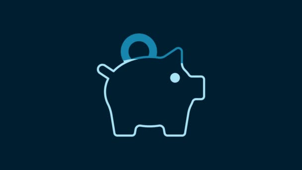 White Piggy Bank Icon Isolated Blue Background Icon Saving Accumulation — Stock videók