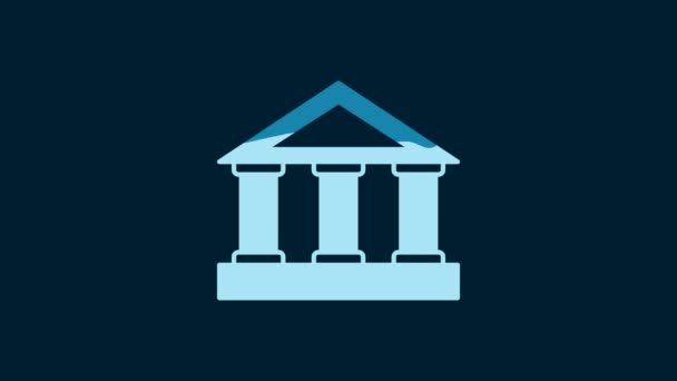 White Bank Building Icon Isolated Blue Background Video Motion Graphic — Stockvideo