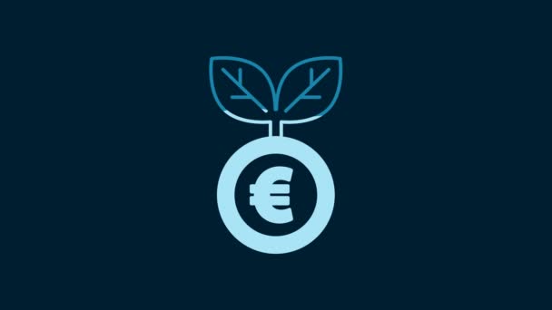 白色的欧洲植物图标被蓝色背景隔离 商业投资增长概念 资金储蓄和投资 4K视频运动图形动画 — 图库视频影像