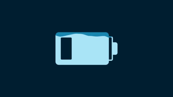 White Battery Charge Level Indicator Icon Isolated Blue Background Video — Video Stock