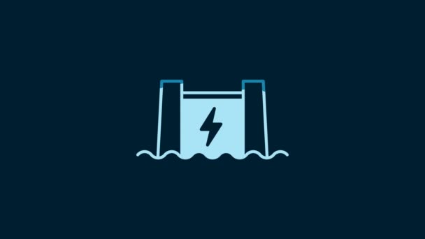 White Hydroelectric Dam Icon Isolated Blue Background Water Energy Plant — Stockvideo