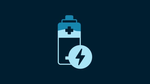 White Battery Icon Isolated Blue Background Lightning Bolt Symbol Video — Stock videók