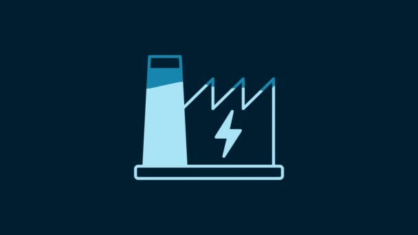 Λευκό Εικονίδιο Πυρηνικού Σταθμού Απομονωμένο Μπλε Φόντο Ενεργειακή Βιομηχανική Έννοια — Αρχείο Βίντεο