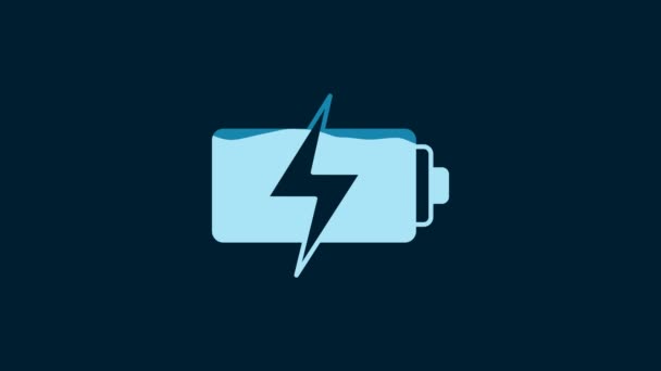 White Battery Icon Isolated Blue Background Lightning Bolt Symbol Video — Video Stock