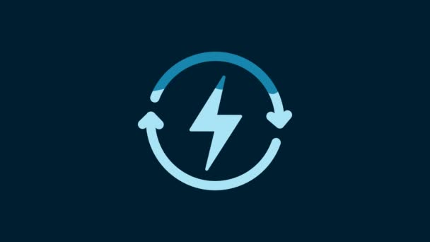 White Recharging Icon Isolated Blue Background Electric Energy Sign Video — Vídeo de Stock
