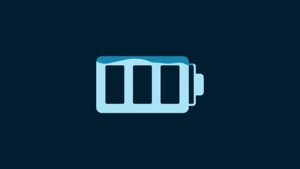 White Battery Charge Level Indicator Icon Isolated Blue Background Video — Stockvideo