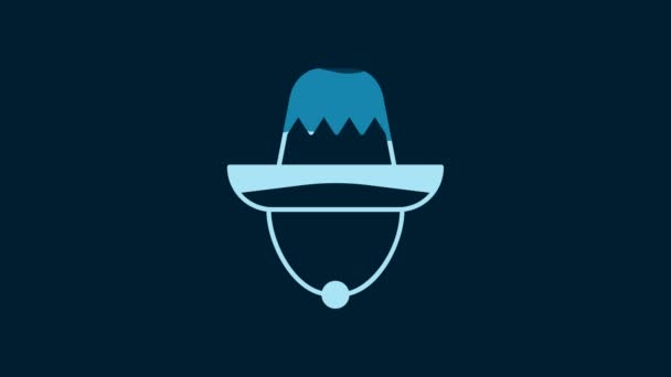 White Traditional Mexican Sombrero Hat Icon Isolated Blue Background Video — Stok video