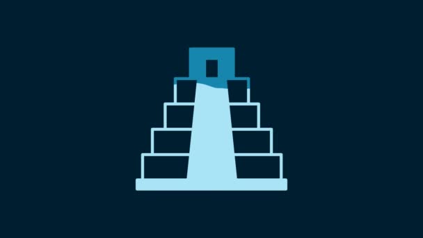マヤの白いチチェン イッツァのアイコンは 青い背景に隔離されました 古代マヤのピラミッド メキシコの有名な記念碑 4Kビデオモーショングラフィックアニメーション — ストック動画