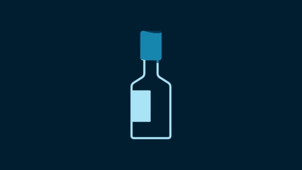 白色塔巴斯科酱油图标孤立在蓝色背景 辣椒辣椒辣椒酱 4K视频运动图形动画 — 图库视频影像