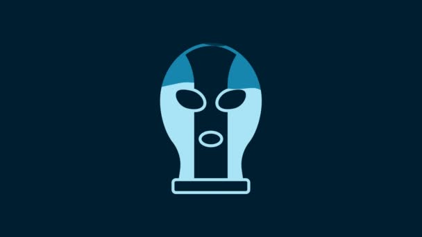 White Mexican Wrestler Icon Isolated Blue Background Video Motion Graphic — Vídeos de Stock
