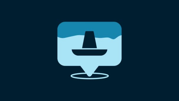 White Traditional Mexican Sombrero Hat Icon Isolated Blue Background Video — Stockvideo