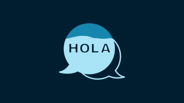 白色的Hola图标被蓝色背景隔离 4K视频运动图形动画 — 图库视频影像