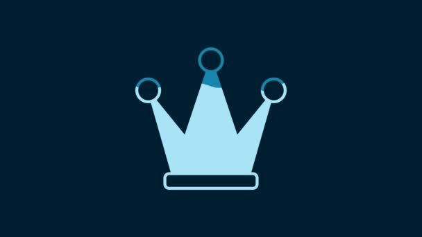 White Crown Icon Isolated Blue Background Video Motion Graphic Animation — Stock Video