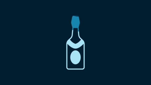 White Champagne Bottle Icon Isolated Blue Background Video Motion Graphic — Stockvideo