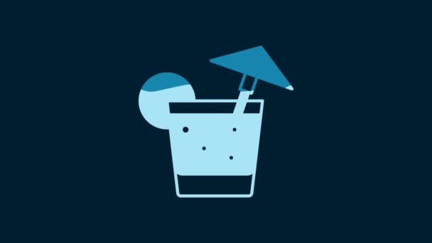 White Cocktail Alcohol Drink Umbrella Icon Isolated Blue Background Video — Stock Video