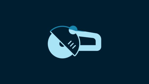 White Angle Grinder Icon Isolated Blue Background Video Motion Graphic — Vídeo de stock