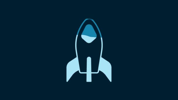 White Rocket Ship Icon Isolated Blue Background Space Travel Video — Video