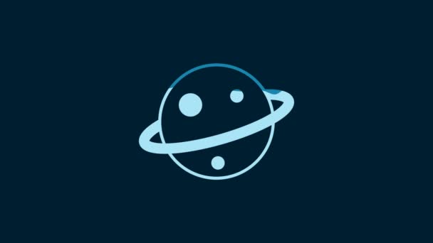 Planeta Albă Saturn Icoana Sistemului Inele Planetare Izolată Fundal Albastru — Videoclip de stoc
