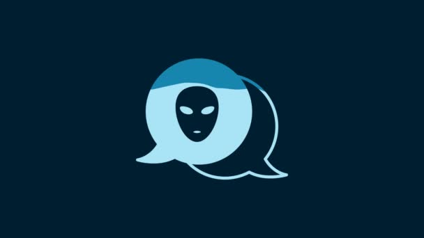 Vit Alien Ikon Isolerad Blå Bakgrund Utomjordisk Främmande Ansikte Eller — Stockvideo