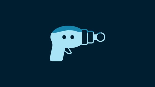 Иконка Пистолета Белый Луч Синем Фоне Лазерное Оружие Космический Бластер — стоковое видео