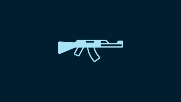 白色冲锋枪图标隔离在蓝色背景 卡拉什尼科夫或Ak47 4K视频运动图形动画 — 图库视频影像