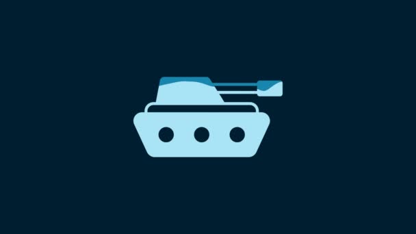 White Military Tank Icon Isolated Blue Background Video Motion Graphic — Vídeo de Stock