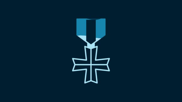 Біла Медаль Військову Нагороду Ізольована Синьому Фоні Знак Армії Відеографічна — стокове відео