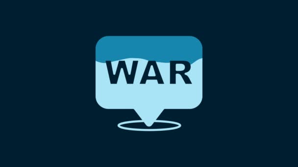 白色的战争图标这个词在蓝色的背景上被隔离了 国际军事冲突 核武器 文字模板 4K视频运动图形动画 — 图库视频影像