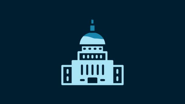 White White House Icon Isolated Blue Background Washington Video Motion — Vídeo de stock