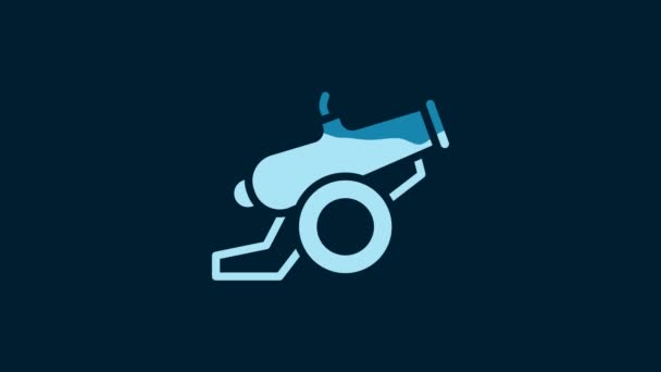 White Cannon Icon Isolated Blue Background Video Motion Graphic Animation — Stock video