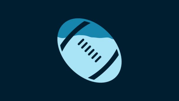 白色的美式足球图标被蓝色背景隔离 橄榄球的图标 团队运动游戏的象征 4K视频运动图形动画 — 图库视频影像