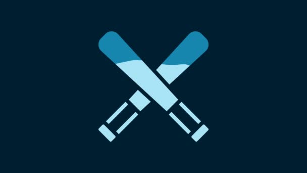 White Crossed Baseball Bat Icon Isolated Blue Background Video Motion — Vídeo de Stock