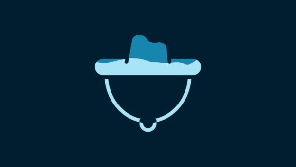 White Western Cowboy Hat Icon Isolated Blue Background Video Motion — Stockvideo
