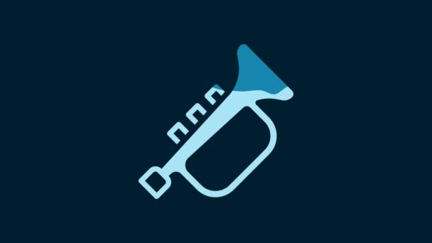White Musical Instrument Trumpet Icon Isolated Blue Background Video Motion — Vídeo de Stock