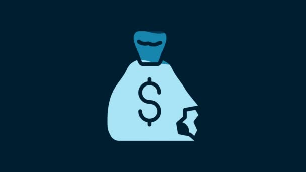 White Money Bag Icon Isolated Blue Background Dollar Usd Symbol — Vídeo de Stock