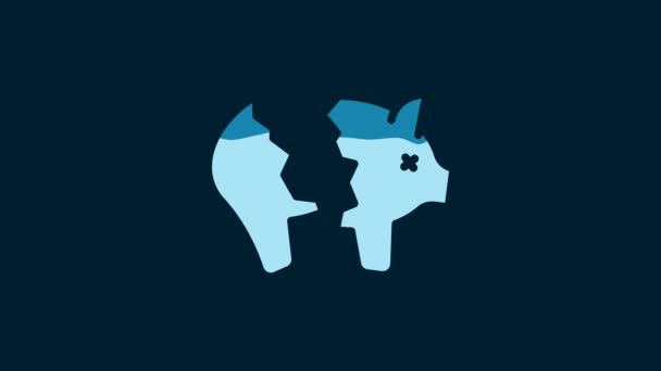 White Broken Piggy Bank Icon Isolated Blue Background Icon Saving — Stockvideo