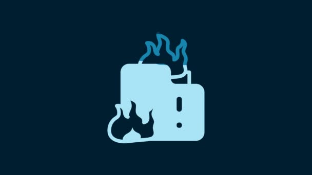 White Fire Burning House Icon Isolated Blue Background Video Motion — Stok video