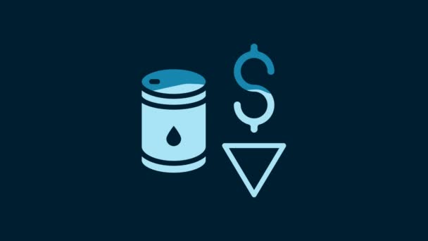 原油价格的白色下跌图标孤立在蓝色背景下 石油工业危机概念 4K视频运动图形动画 — 图库视频影像