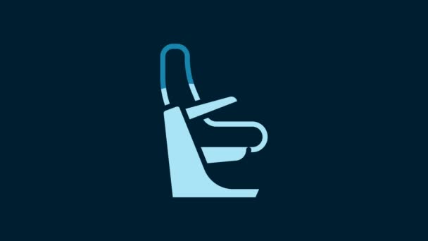 White Airplane Seat Icon Isolated Blue Background Video Motion Graphic — Vídeos de Stock