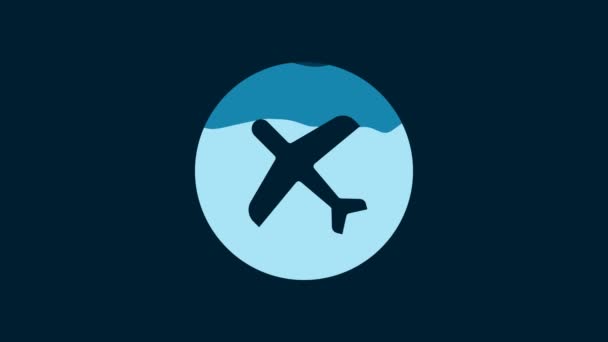 Λευκό Εικονίδιο Αεροπλάνου Απομονωμένο Μπλε Φόντο Ιπτάμενο Εικονίδιο Πινακίδα Αεροπλάνου — Αρχείο Βίντεο
