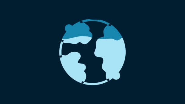 白色的世界图标孤立在蓝色的背景 在地球上的松果 4K视频运动图形动画 — 图库视频影像