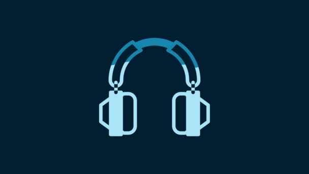 白色耳机图标隔离在蓝色背景 听音乐 交流和操作员的概念 4K视频运动图形动画 — 图库视频影像