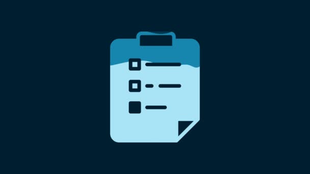 White Clipboard Checklist Icon Isolated Blue Background Control List Symbol — Wideo stockowe