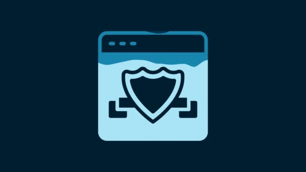White Browser Shield Icon Isolated Blue Background Security Safety Protection — Vídeo de stock